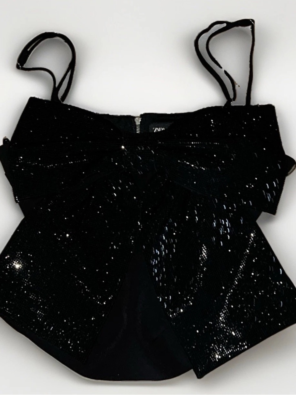 ZARA NWOT Sequin Applique Crop Top Medium M Black Club Wear